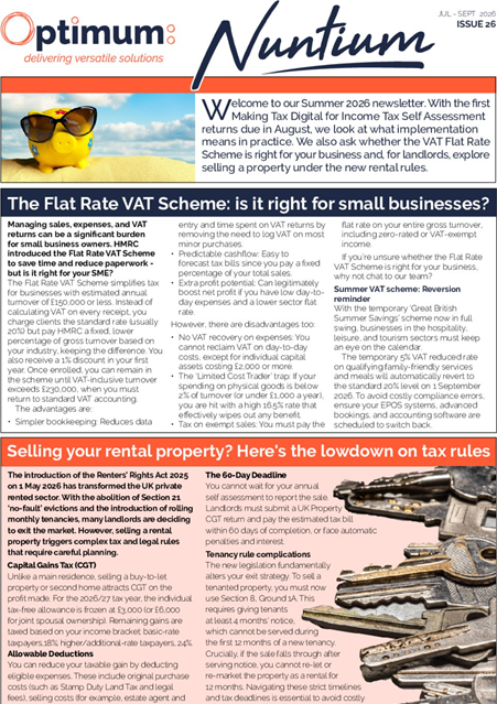 Front page view of Summer 2026 Optimum Newsletter